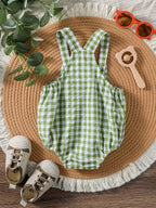 Green Plaid Button Jumpsuit