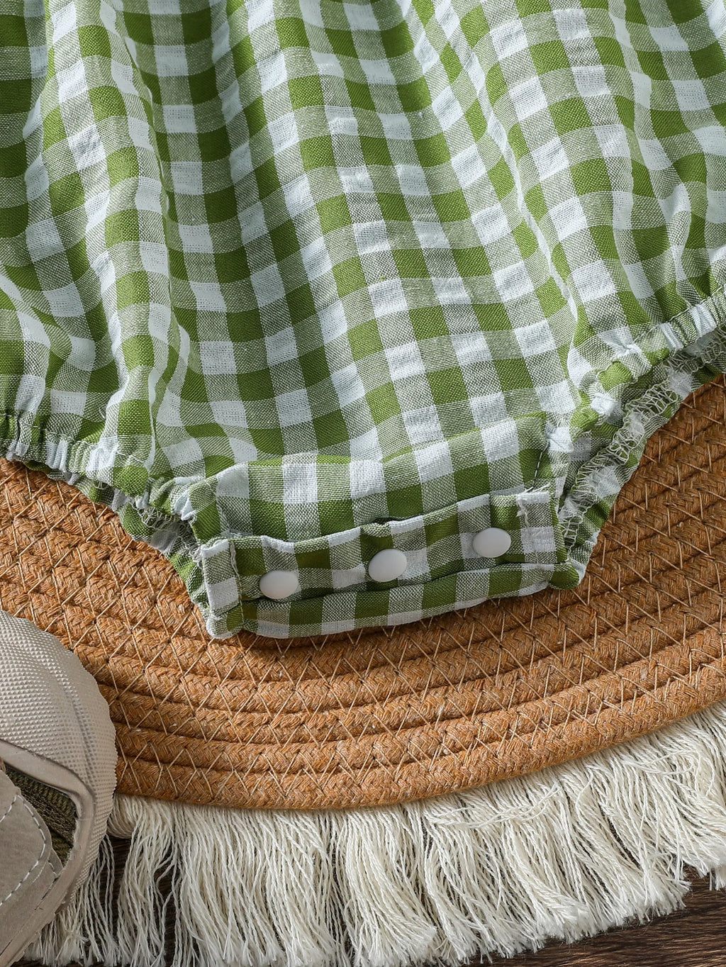 Green Plaid Button Jumpsuit