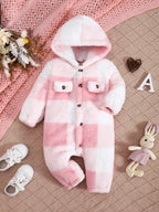 Plaid Plush Hooded Romper