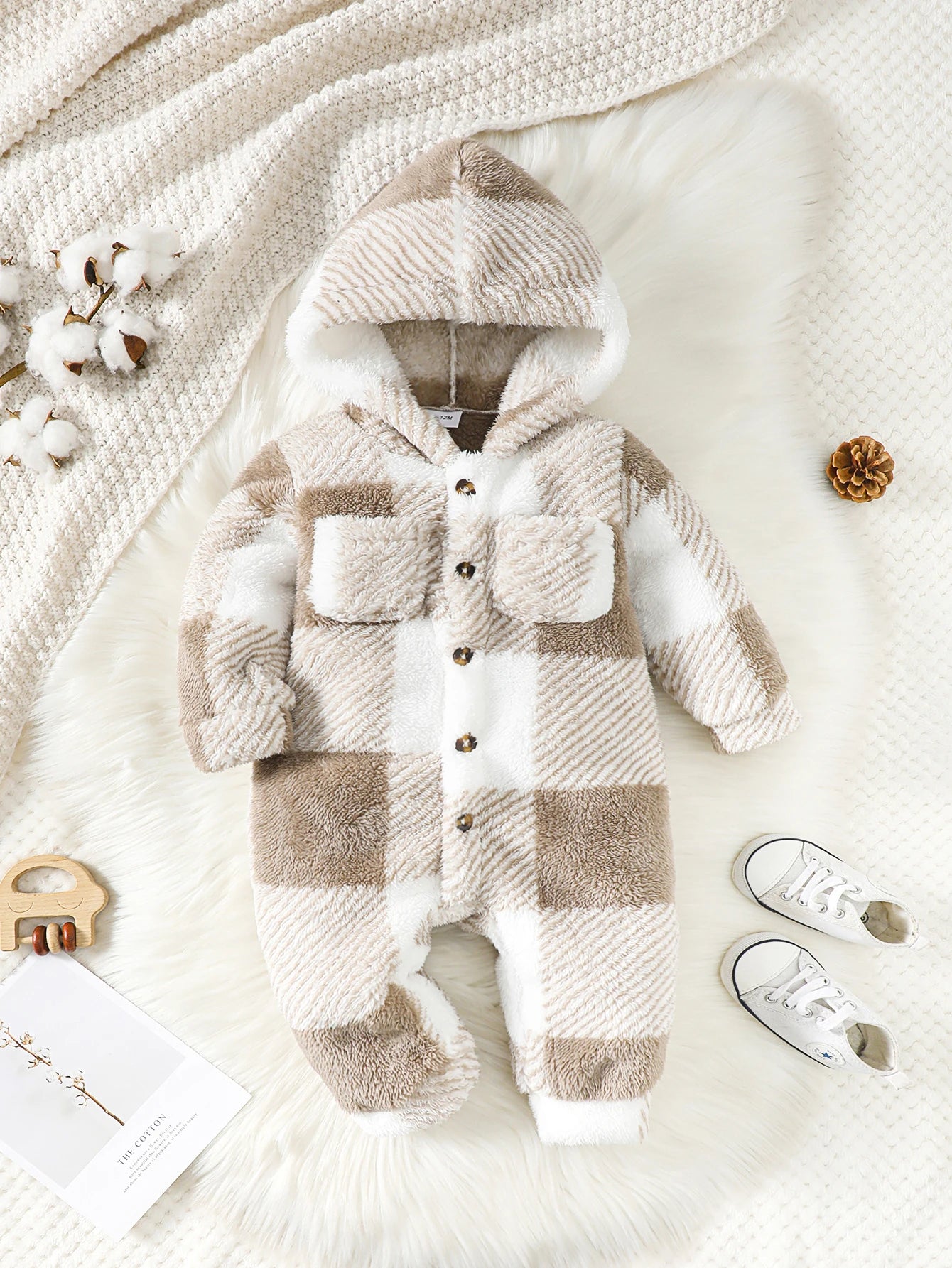 Plaid Plush Hooded Romper
