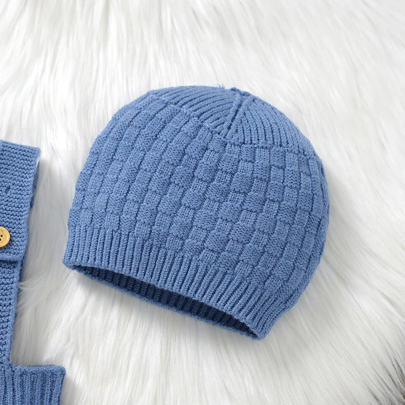 Solid Knit Romper Hat Set