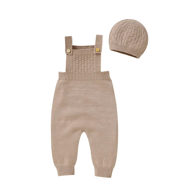 Solid Knit Romper Hat Set