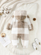 Plaid Plush Hooded Romper