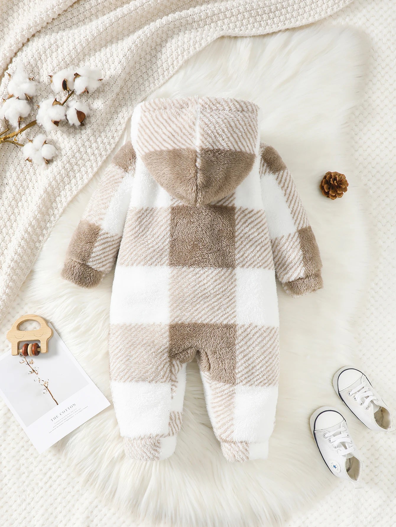 Plaid Plush Hooded Romper