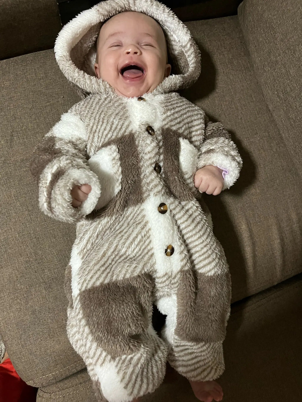 Plaid Plush Hooded Romper
