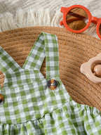 Green Plaid Button Jumpsuit