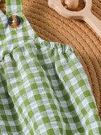 Green Plaid Button Jumpsuit