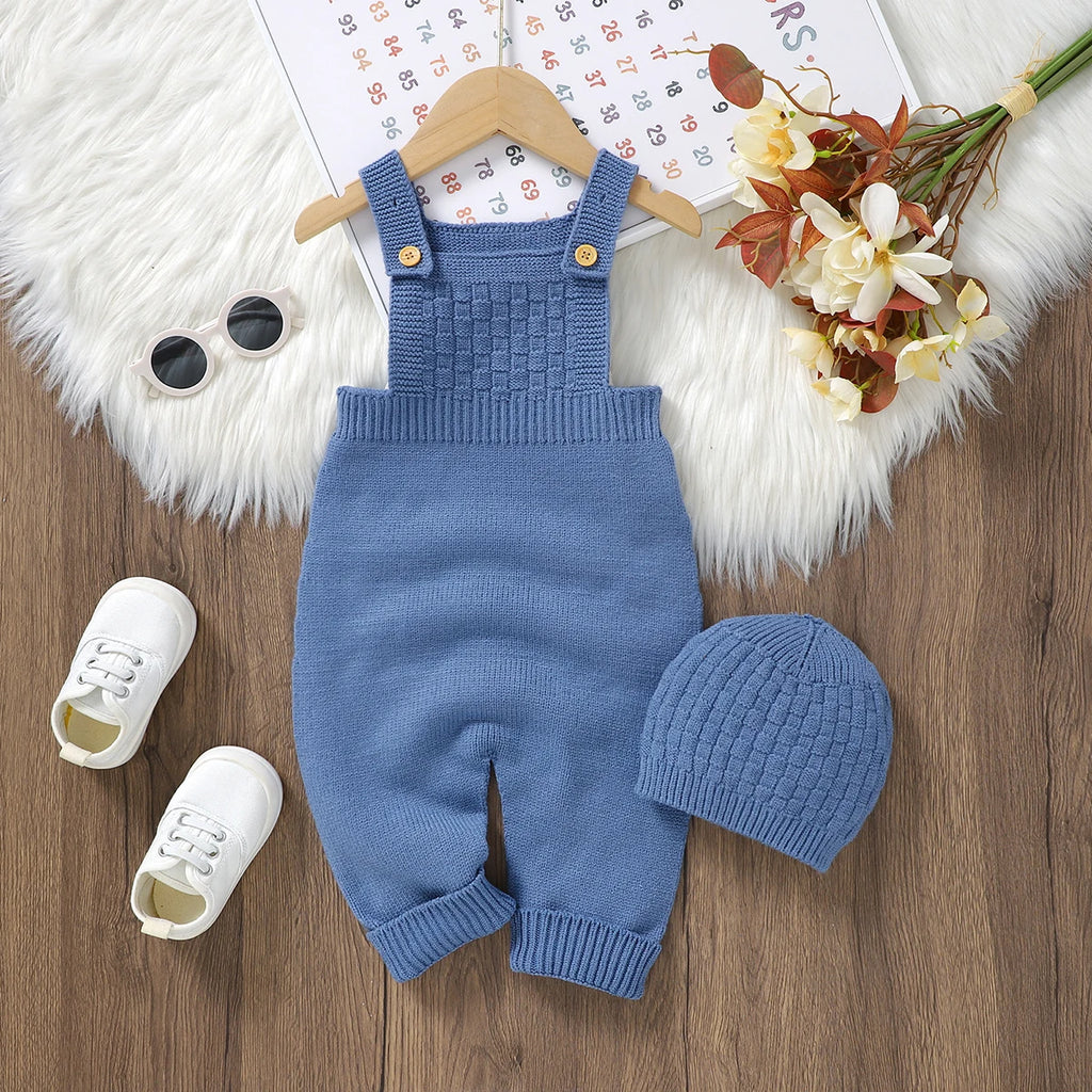 Solid Knit Romper Hat Set