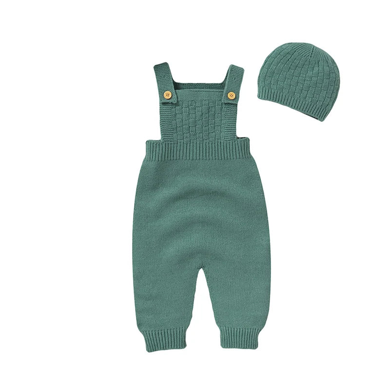 Solid Knit Romper Hat Set