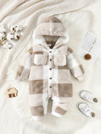 Plaid Plush Hooded Romper