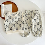 Baby Bear Embroidered Pattern Vest Combo Trousers Sets