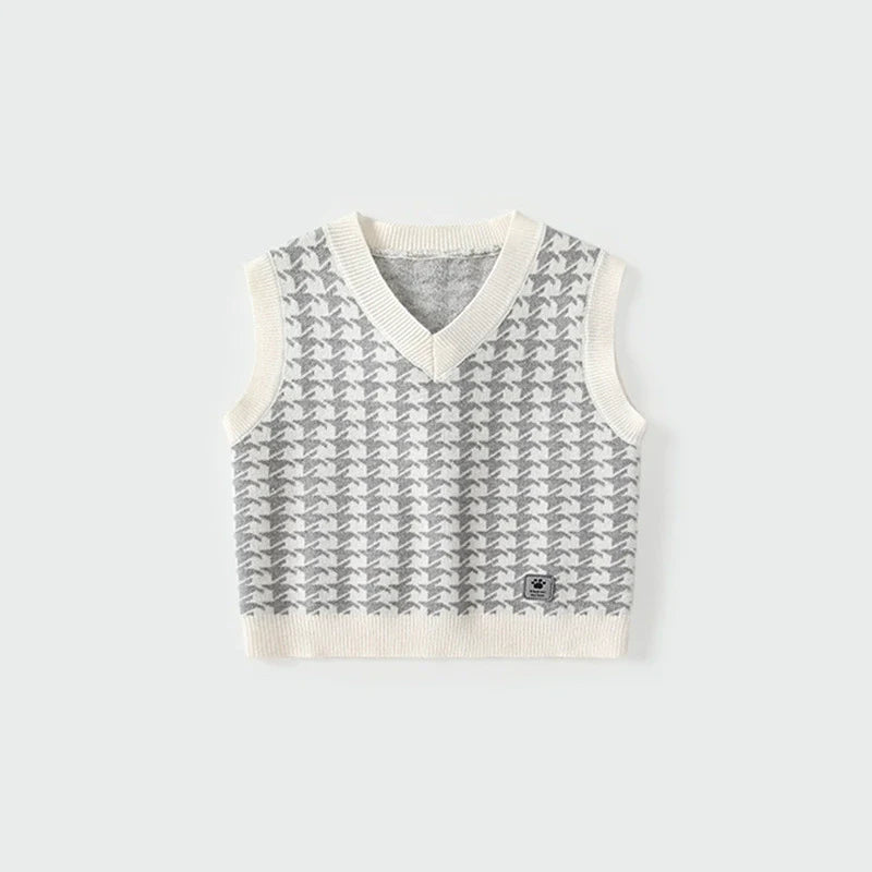 Arrival Autumn Baby Kids Unisex Houndstooth Pattern Sleeveless Vest-1