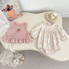 Spring and Autumn Baby Kids Girls Cherry Decorated Sleeveless Vest and