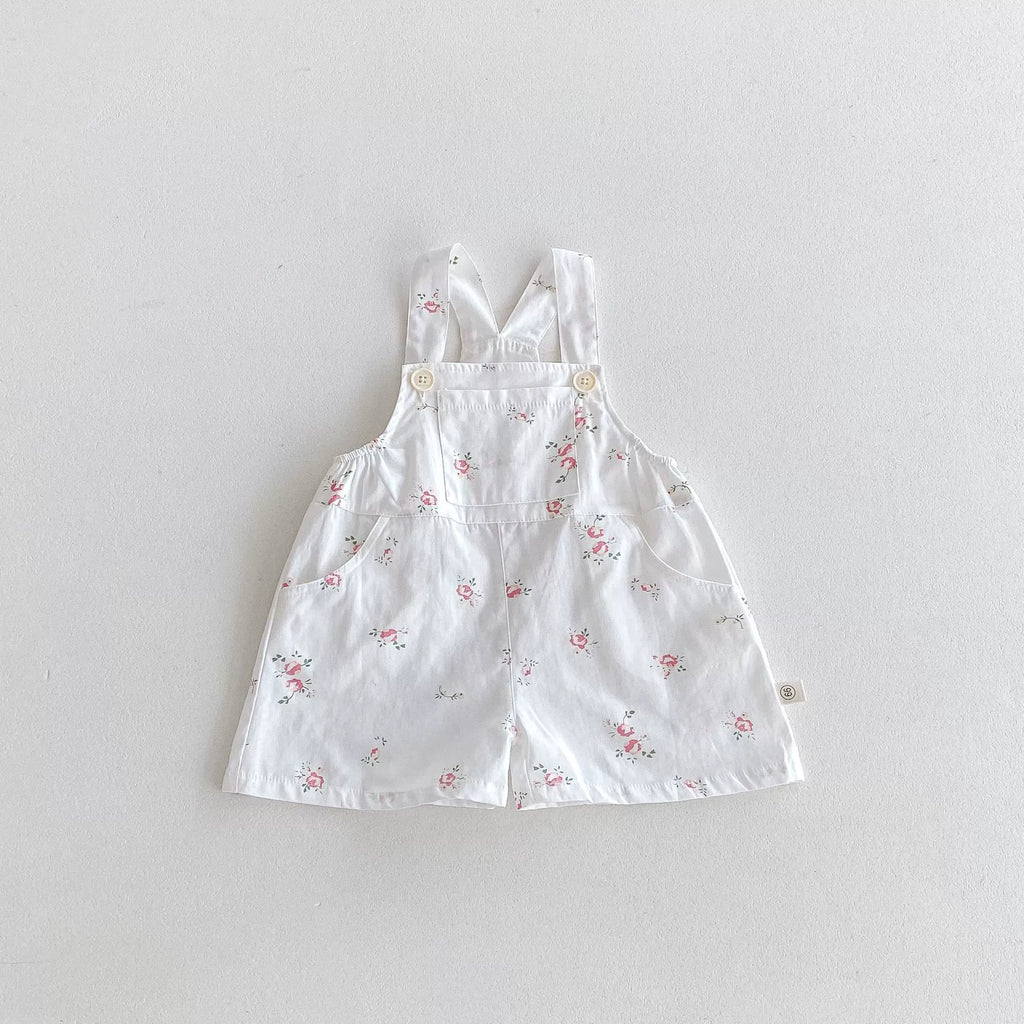 Summer Arrival Baby Kids Girls Sleeveless Floral Pattern Strap Overalls and Pink Vest Clothing Set-2