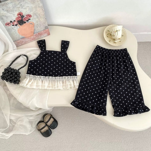 Spring and Autumn Baby Kids Girls Lace Trim Decorated Sleeveless Vest,