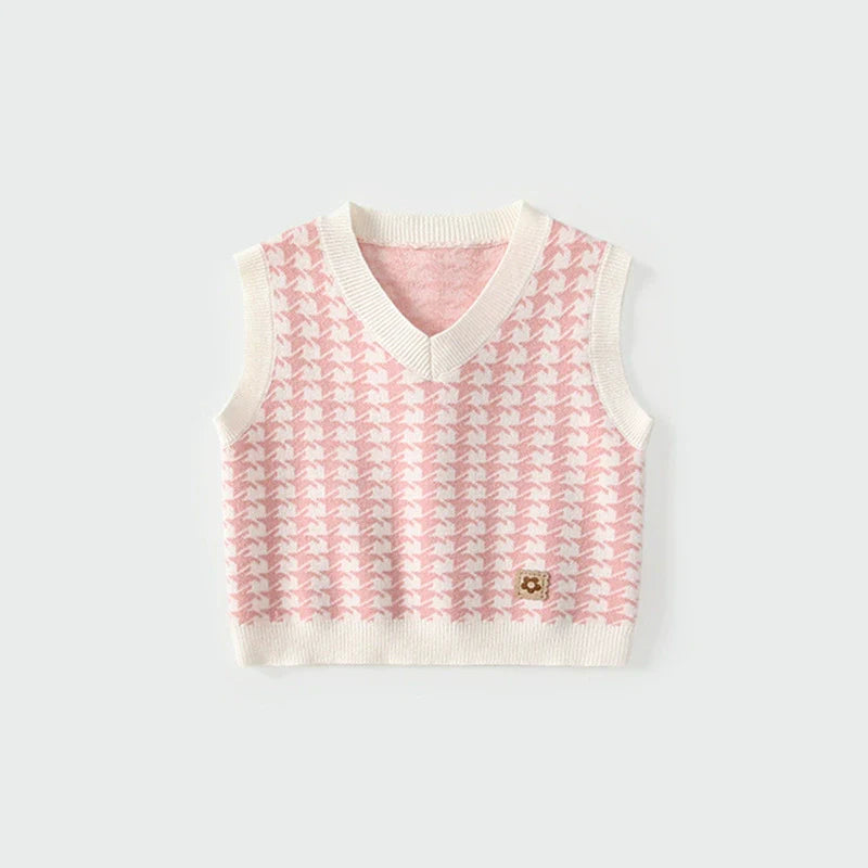Arrival Autumn Baby Kids Unisex Houndstooth Pattern Sleeveless Vest-2
