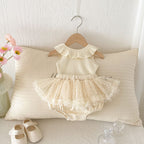 Summer Hot Selling Baby Girls Sleeveless Solid Color Vest and Tulle Patchwork Bloomers Clothing Set-2