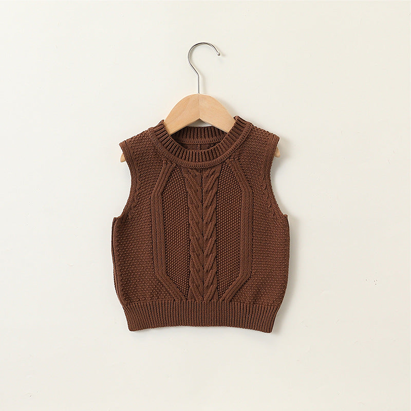 Autumn Arrival Baby Kids Sleeveless Jacquard Pattern Knitted Vest