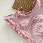 Spring and Autumn Baby Kids Girls Flowers Pattern Sleeveless Vest and Plain Onesies Clothing Set-4
