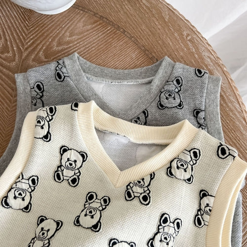 Baby Bear Embroidered Pattern Vest Combo Trousers Sets