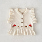 Autumn Arrival Baby Girls Comfortable Mushroom Embroidery Pattern Knitted Fly Sleeves Vest-1