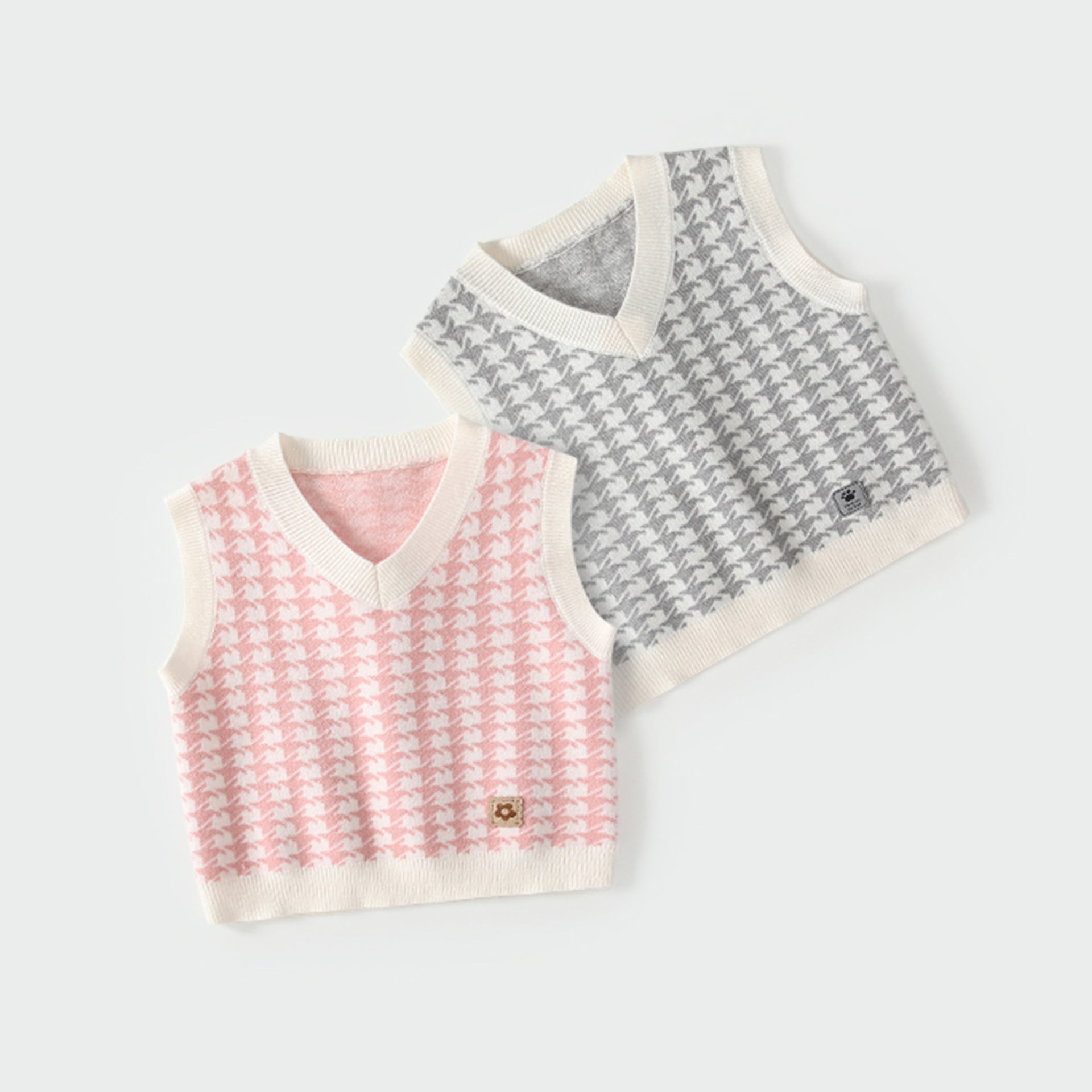 Arrival Autumn Baby Kids Unisex Houndstooth Pattern Sleeveless Vest-0