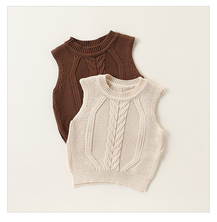 Autumn Arrival Baby Kids Sleeveless Jacquard Pattern Knitted Vest