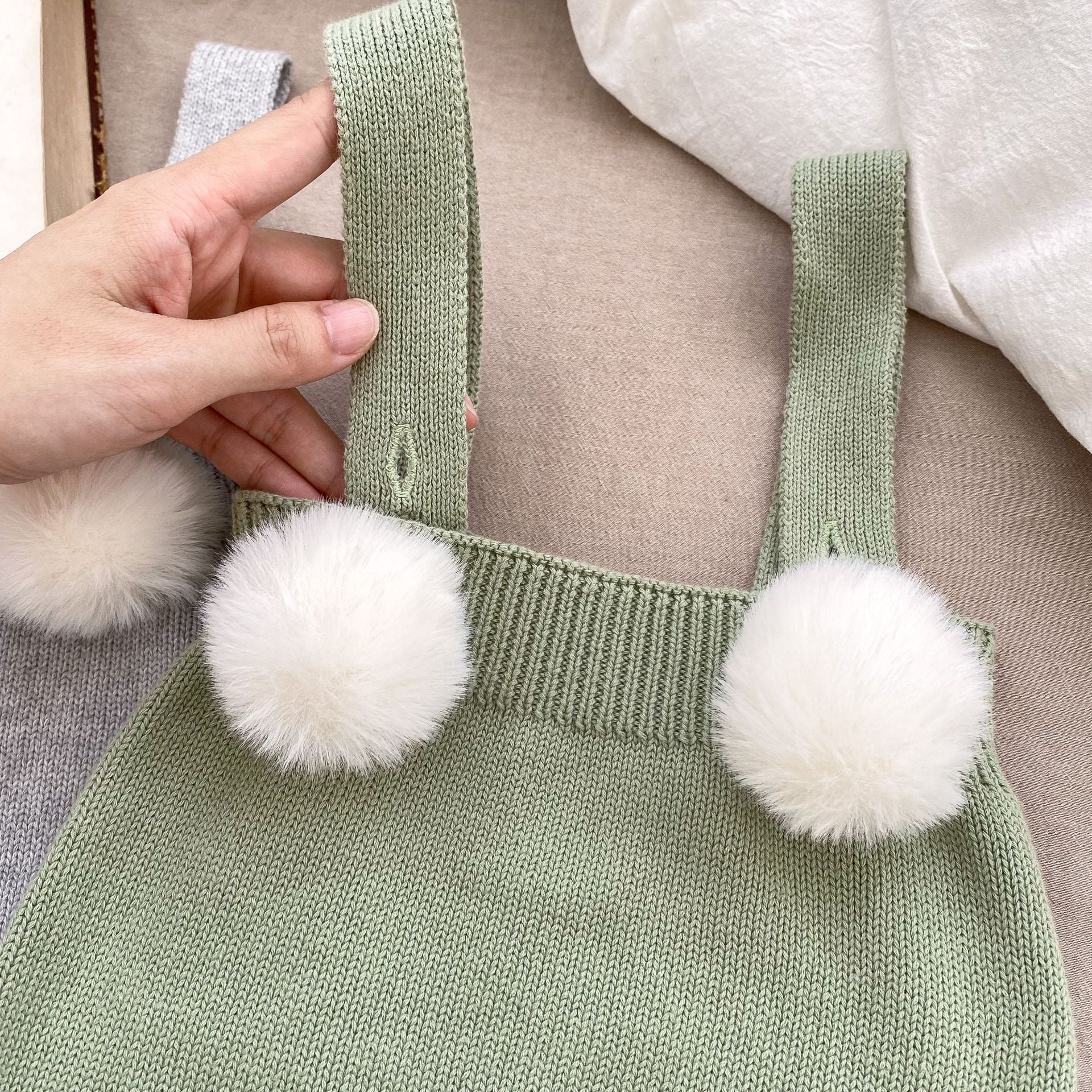 Baby Girl  Autumn Plush Ball Camisole Knitted Vest One Piece-4