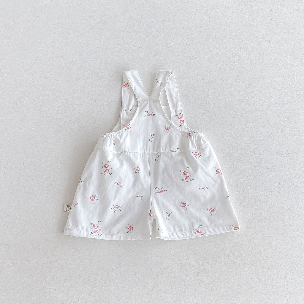 Summer Arrival Baby Kids Girls Sleeveless Floral Pattern Strap Overalls and Pink Vest Clothing Set-4