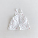 Summer Arrival Baby Kids Girls Sleeveless Floral Pattern Strap Overalls and Pink Vest Clothing Set-4