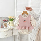 Spring and Autumn Baby Kids Girls Cherry Decorated Sleeveless Vest and