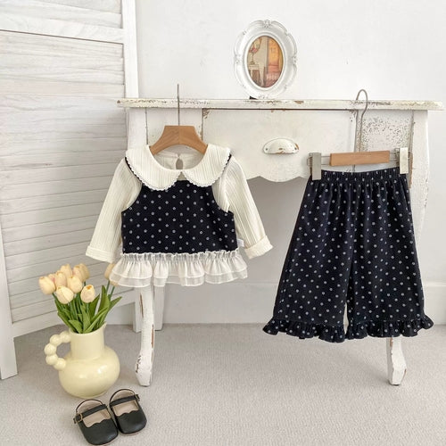 Spring and Autumn Baby Kids Girls Lace Trim Decorated Sleeveless Vest,