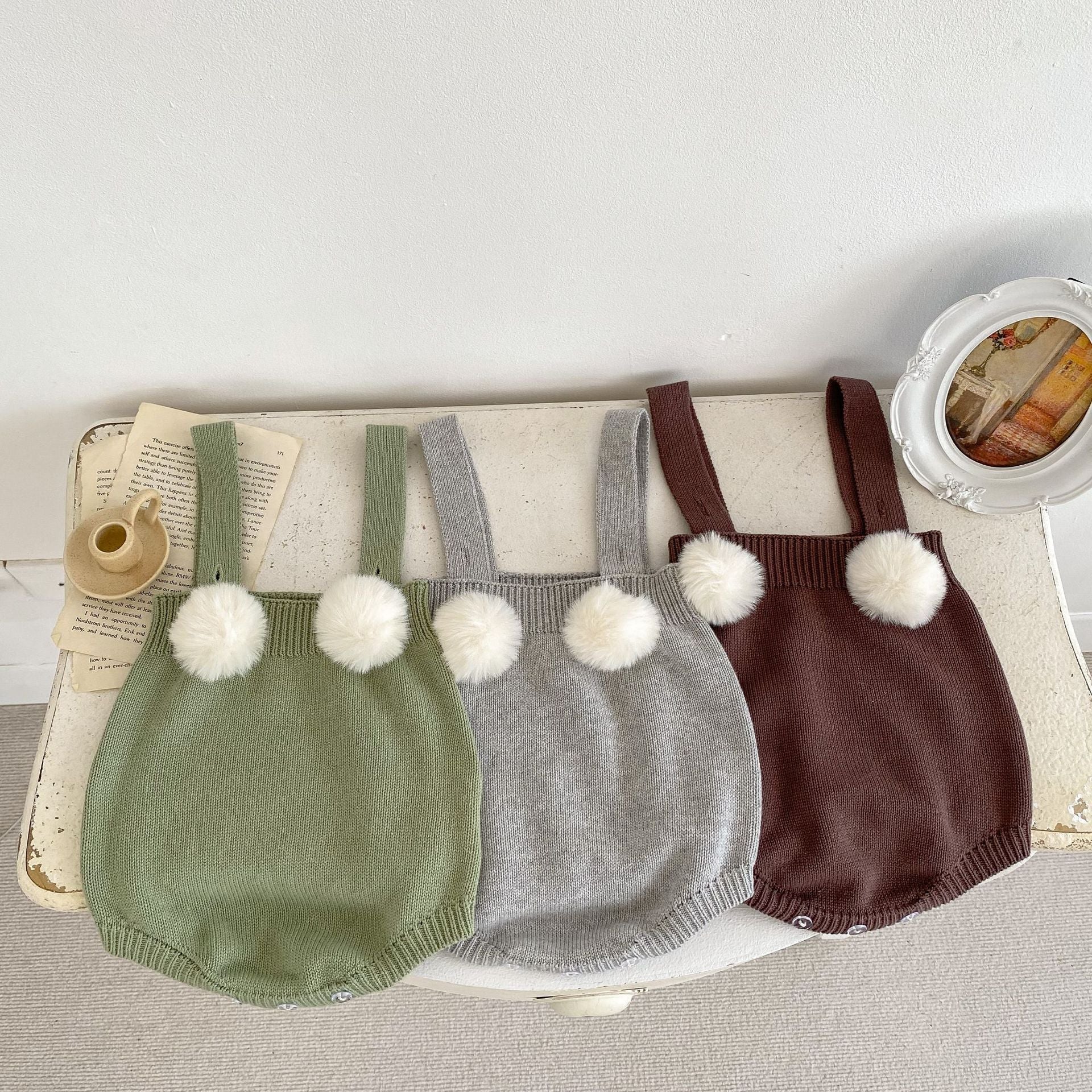 Baby Girl  Autumn Plush Ball Camisole Knitted Vest One Piece-0