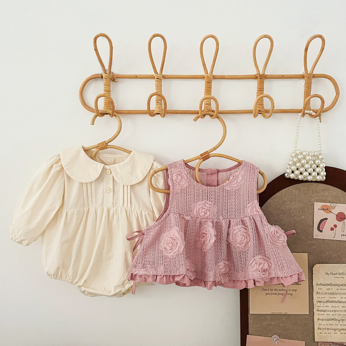 Spring and Autumn Baby Kids Girls Flowers Pattern Sleeveless Vest and Plain Onesies Clothing Set-1