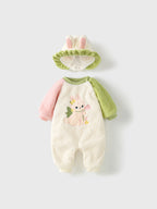 Winter Baby Girl Rabbit Cartoon Thick Home Clothes Romper-0